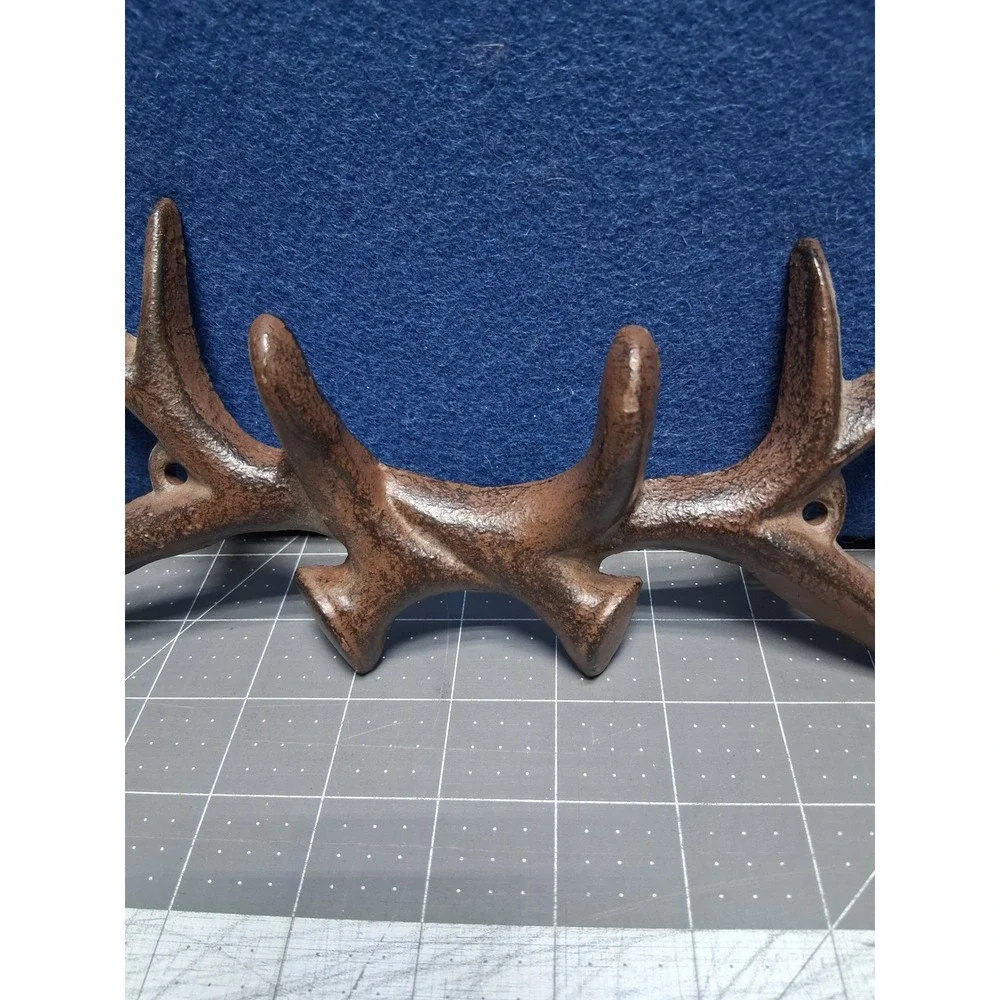 Unbranded Antler Wall Rack Brown Cast Iron Rustic Lodge Deer Horn Hooks